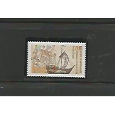 Alemanha Federal -  Homenagem ao 650° Aniversario da Liga Hanseática - Barco de Cogge de 1380 - cena de descarregamento de um barema