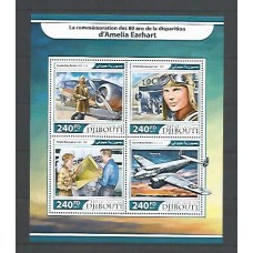 Djibouti - 1476/9 - 80° Desaparecimento de Amelia Earhart - Aviões - Rotas - Transportes 