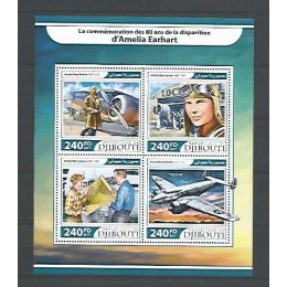 Djibouti - 1476/9 - 80° Desaparecimento de Amelia Earhart - Aviões - Rotas - Transportes 