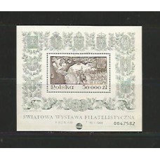 Polônia - Bloco 0132 - Lenda da Águia Branca - Fauna - Águia - Cavalo  - escudos estilizados com diversas Águias  - com uma pequena mancha de oxidação 